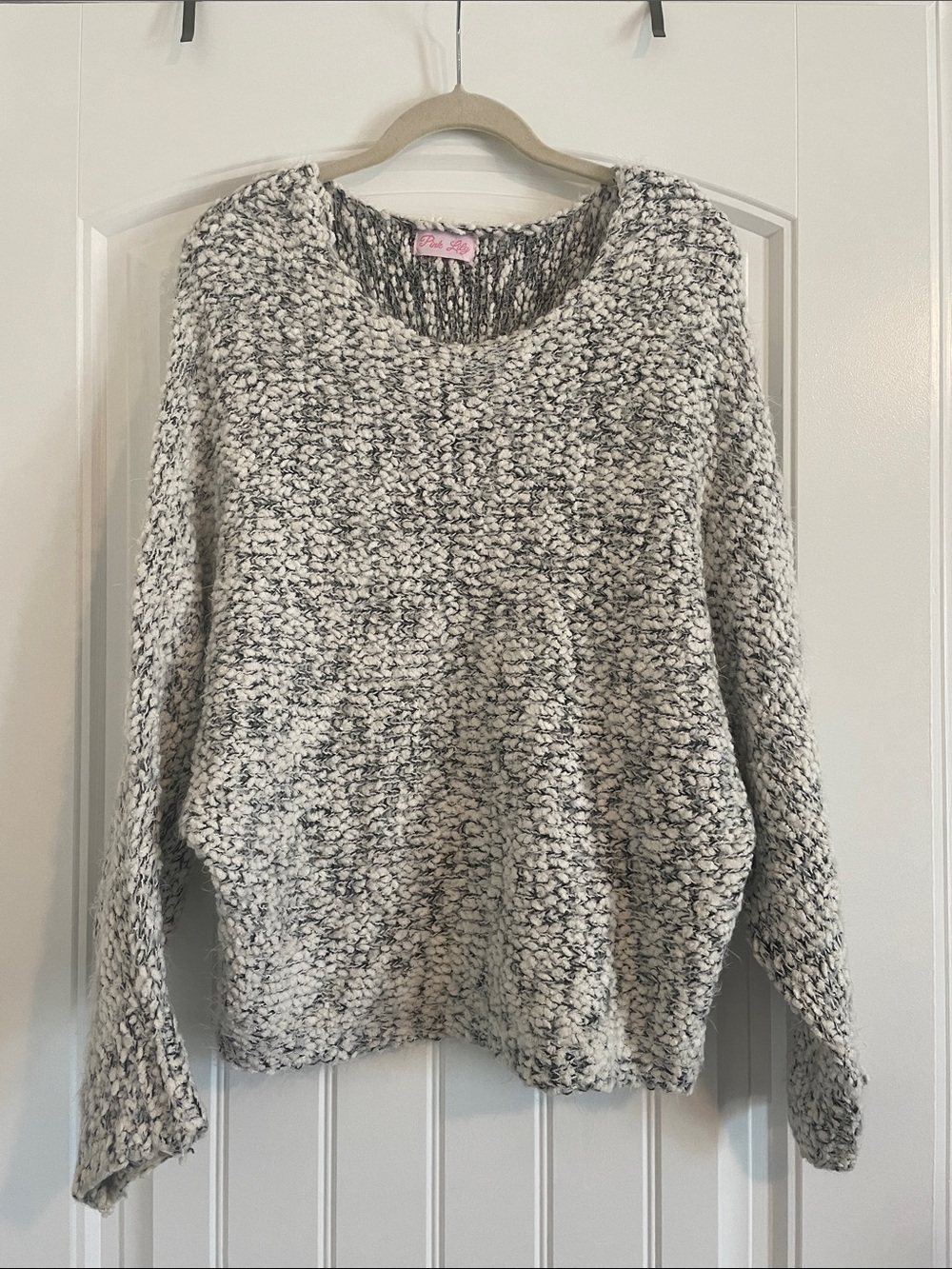 Pink Lily Marled Cream and Gray Crewneck Sweater